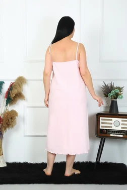 Akbeniz İp Askılı Büyük Beden Pamuklu Pembe Uzun Gecelik Akbeniz 12100 - Alternatif Görünüm