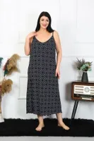 Büyük Beden İp Askılı Kadın Pamuklu Uzun Gecelik Akbeniz 12101 Siyah görsel 5