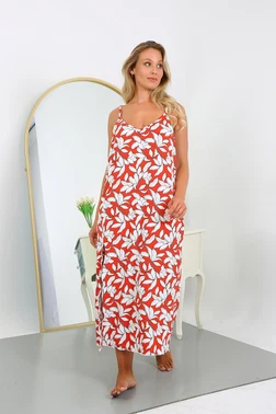 Akbeniz İp Askılı Kadın Büyük Beden Pamuklu Uzun Gecelik Akbeniz 12105