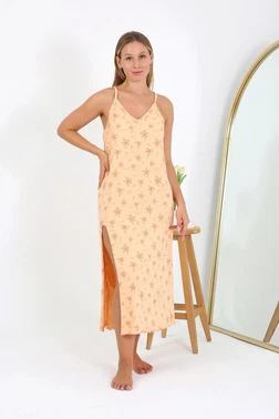 Akbeniz Palmiye Desenli Büyük Beden İp Askılı Uzun Gecelik Akbeniz 12110