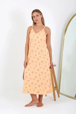 Akbeniz Palmiye Desenli Büyük Beden İp Askılı Uzun Gecelik Akbeniz 12110 - Alternatif Görünüm