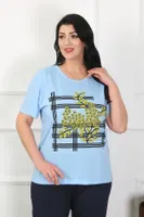 Mavi Çiçekli Büyük Beden Kadın Pijama Takımı Akbeniz 202402 Mavi görsel 4
