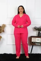 Uzun Kollu Büyük Beden Pamuklu Cepli Düğmeli Fuşya Pijama Takım Akbeniz 202401 Fuşya