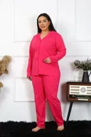 Uzun Kollu Büyük Beden Pamuklu Cepli Düğmeli Fuşya Pijama Takım Akbeniz 202401 Fuşya detay görünüm