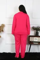 Uzun Kollu Büyük Beden Pamuklu Cepli Düğmeli Fuşya Pijama Takım Akbeniz 202401 Fuşya görsel 4