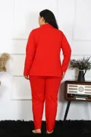 Büyük Beden Uzun Kollu Pamuklu Düğmeli Kırmızı Kadın Pijama Takım Akbeniz 202401 Kırmızı görsel 5