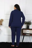 Lacivert Büyük Beden Pamuklu Gömlek Yaka Düğmeli Pijama Takım Akbeniz 202401 Lacivert görsel 4
