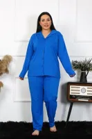 Pamuklu Büyük Beden Cepli Gömlek Yaka Kadın Pijama Takım Akbeniz 202401 Saks detay görünüm