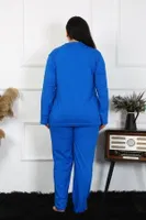 Pamuklu Büyük Beden Cepli Gömlek Yaka Kadın Pijama Takım Akbeniz 202401 Saks farklı açı