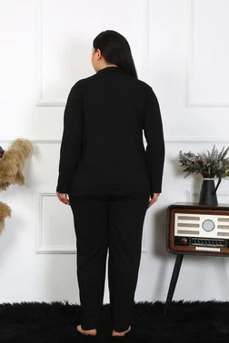 Akbeniz Gömlek Yaka Büyük Beden Düğmeli Pamuklu Cepli Siyah Pijama Takım Akbeniz 202401 - Alternatif Görünüm
