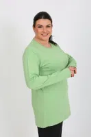 Uzun Kollu Kadın Büyük Beden Penye Pijama Takımı Fıstık Yeşili Akbeniz 202408 farklı açı