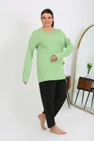 Uzun Kollu Kadın Büyük Beden Penye Pijama Takımı Fıstık Yeşili Akbeniz 202408 görsel 4
