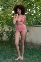Fırfırlı Yüksek Bel Kiremit Alt Üst Bikini Takım Akbeniz 35010 Kiremit
