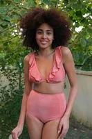 Fırfırlı Yüksek Bel Kiremit Alt Üst Bikini Takım Akbeniz 35010 Kiremit görsel 5