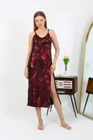 İp Askılı Uzun Parlak Micro Bordo Kadın Elbise Gecelik Akbeniz 7415 Bordo