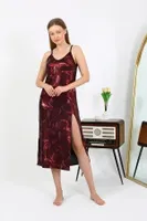 İp Askılı Uzun Parlak Micro Bordo Kadın Elbise Gecelik Akbeniz 7415 Bordo detay görünüm