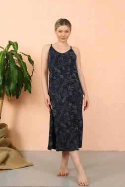 Akbeniz Penye Uzun İp Askılı Yırtmaçlı Lacivert Gecelik Akbeniz 90121 - Alternatif Görünüm