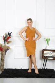 Akbeniz Kadın Kalın Askılı Penye Gecelik Hardal Akbeniz 14001