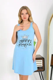 Akbeniz Kalın Askılı Prenses Mavi Penye Kadın Gecelik Akbeniz 1777