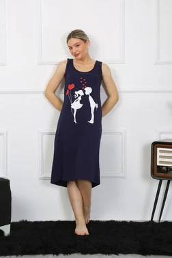 Akbeniz Kalpli Kalın Askılı Penye Uzun Lacivert Gecelik Akbeniz 12001