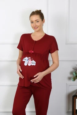 Bordo Kısa Kollu Hamile Lohusa Pijama Takımı Akbeniz 45210 - Alternatif Görünüm