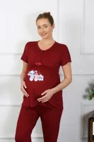 Bordo Kısa Kollu Hamile Lohusa Pijama Takımı Akbeniz 45210 Bordo detay görünüm