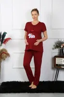 Bordo Kısa Kollu Hamile Lohusa Pijama Takımı Akbeniz 45210 Bordo farklı açı
