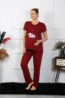 Bordo Kısa Kollu Hamile Lohusa Pijama Takımı Akbeniz 45210 Bordo görsel 4