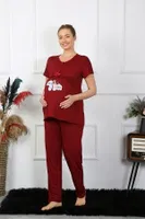 Bordo Kısa Kollu Hamile Lohusa Pijama Takımı Akbeniz 45210 Bordo görsel 5