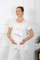 Patik Desenli Kısa Kollu Hamile Lohusa Pijama Takımı Ekru Akbeniz 45210 Ekru