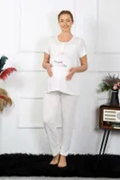 Patik Desenli Kısa Kollu Hamile Lohusa Pijama Takımı Ekru Akbeniz 45210 Ekru detay görünüm