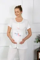 Patik Desenli Kısa Kollu Hamile Lohusa Pijama Takımı Ekru Akbeniz 45210 Ekru görsel 4