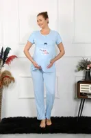 Düğmeli Kısa Kollu Hamile Lohusa Pijama Takımı Mavi Akbeniz 45210 Mavi farklı açı