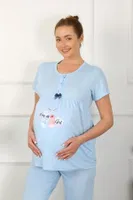 Düğmeli Kısa Kollu Hamile Lohusa Pijama Takımı Mavi Akbeniz 45210 Mavi görsel 4