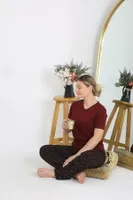 V Yaka Kısa Kollu Penye Pijama Takım Bordo Akbeniz 4214 Bordo