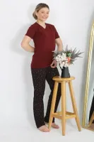 V Yaka Kısa Kollu Penye Pijama Takım Bordo Akbeniz 4214 Bordo farklı açı