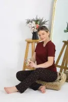 V Yaka Kısa Kollu Penye Pijama Takım Bordo Akbeniz 4214 Bordo görsel 4