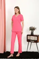 Fuşya Kısa Kollu Pamuklu Kadın Pijama Takım Akbeniz 4213 Fuşya detay görünüm