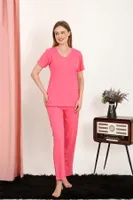 Fuşya Kısa Kollu Pamuklu Kadın Pijama Takım Akbeniz 4213 Fuşya farklı açı