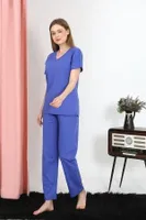 Pamuklu Kısa Kollu Penye Kadın Pijama Takım Akbeniz 4213 Saks görsel 4