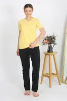 Penye V Yaka Kısa Kollu Kadın Pijama Takım Sarı Akbeniz 4215 detay görünüm