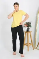 Penye V Yaka Kısa Kollu Kadın Pijama Takım Sarı Akbeniz 4215 Sarı farklı açı