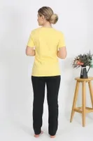 Penye V Yaka Kısa Kollu Kadın Pijama Takım Sarı Akbeniz 4215 Sarı görsel 4