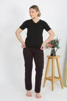 Desenli Kısa Kollu Pamuklu Kadın Pijama Takım Siyah Akbeniz 4214 Siyah detay görünüm