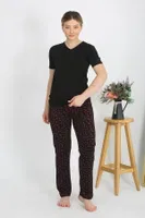 Desenli Kısa Kollu Pamuklu Kadın Pijama Takım Siyah Akbeniz 4214 Siyah farklı açı