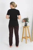 Desenli Kısa Kollu Pamuklu Kadın Pijama Takım Siyah Akbeniz 4214 Siyah görsel 4