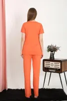 Kısa Kollu Pamuk Penye Kadın Pijama Takım Turuncu Akbeniz 4213 Turuncu görsel 4