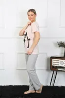 Kısa Kol Penye Pijama Takım Akbeniz 4207 Pudra farklı açı