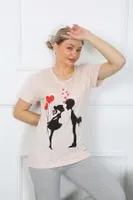 Kısa Kol Penye Pijama Takım Akbeniz 4207 Pudra görsel 5