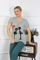 Kadın Kısa Kol Penye Pijama Takımı Akbeniz 4210 Su Yeşili farklı açı